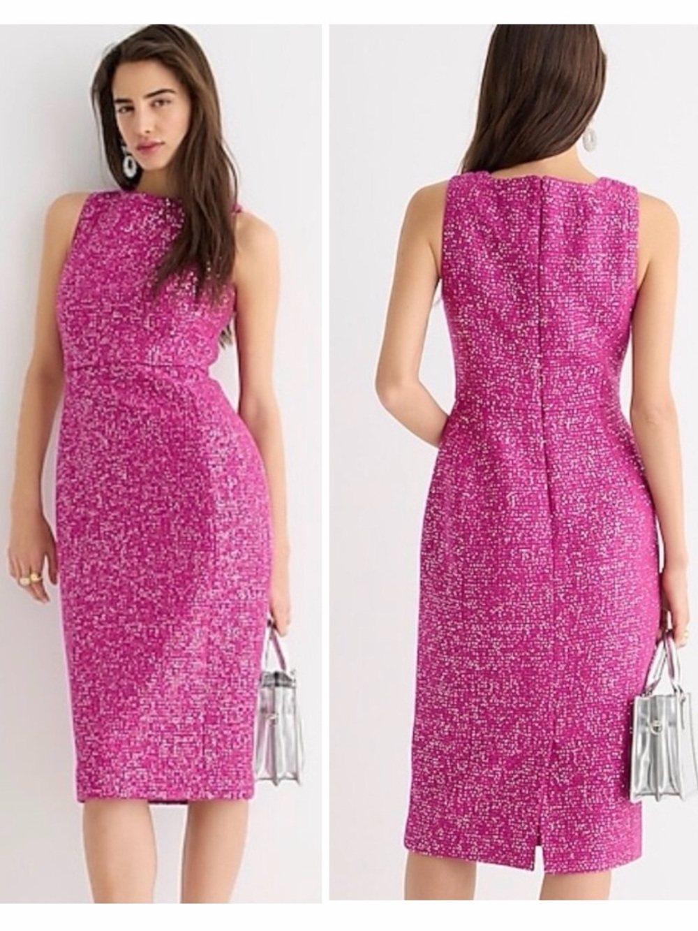 J. Crew Sheath Cocktail Dress in Sequin Tweed Soft Azalea
